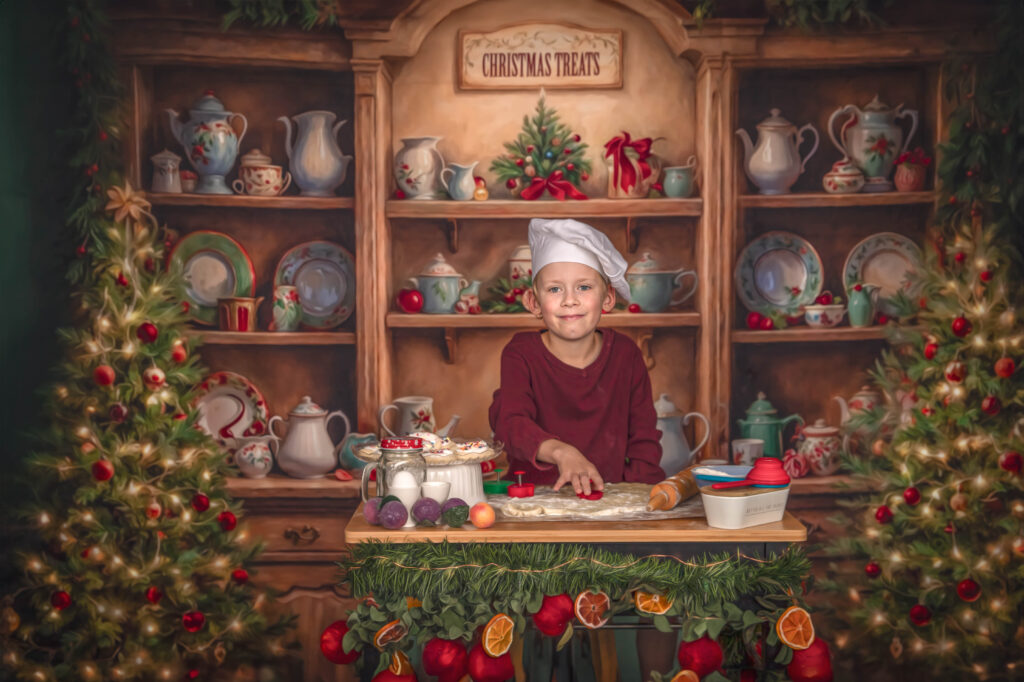 Children decorating cookies for magical Christmas baking portraits in Ottawa, filled with laughter.