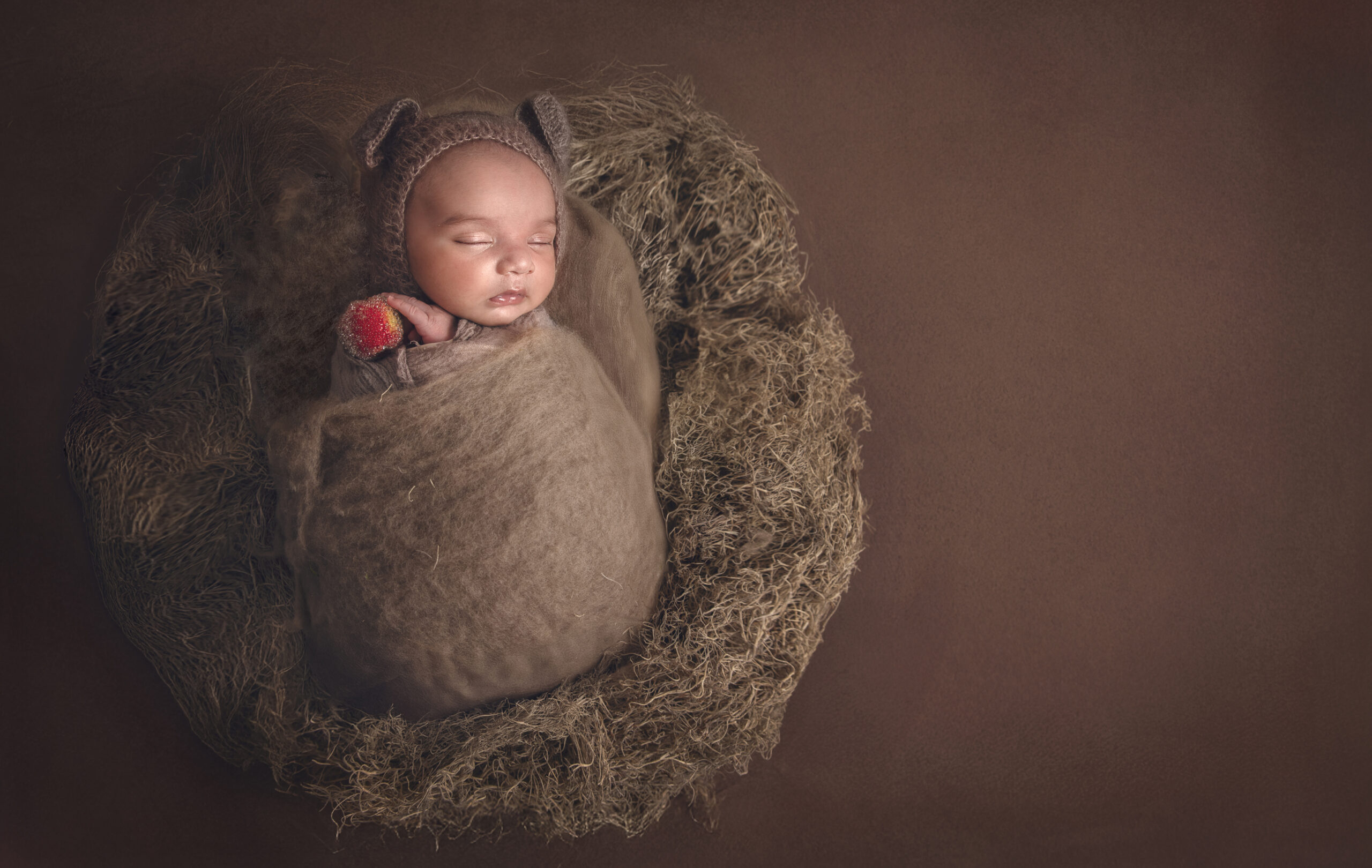 Ottawa newborn photography of baby posed in brown textured wraps